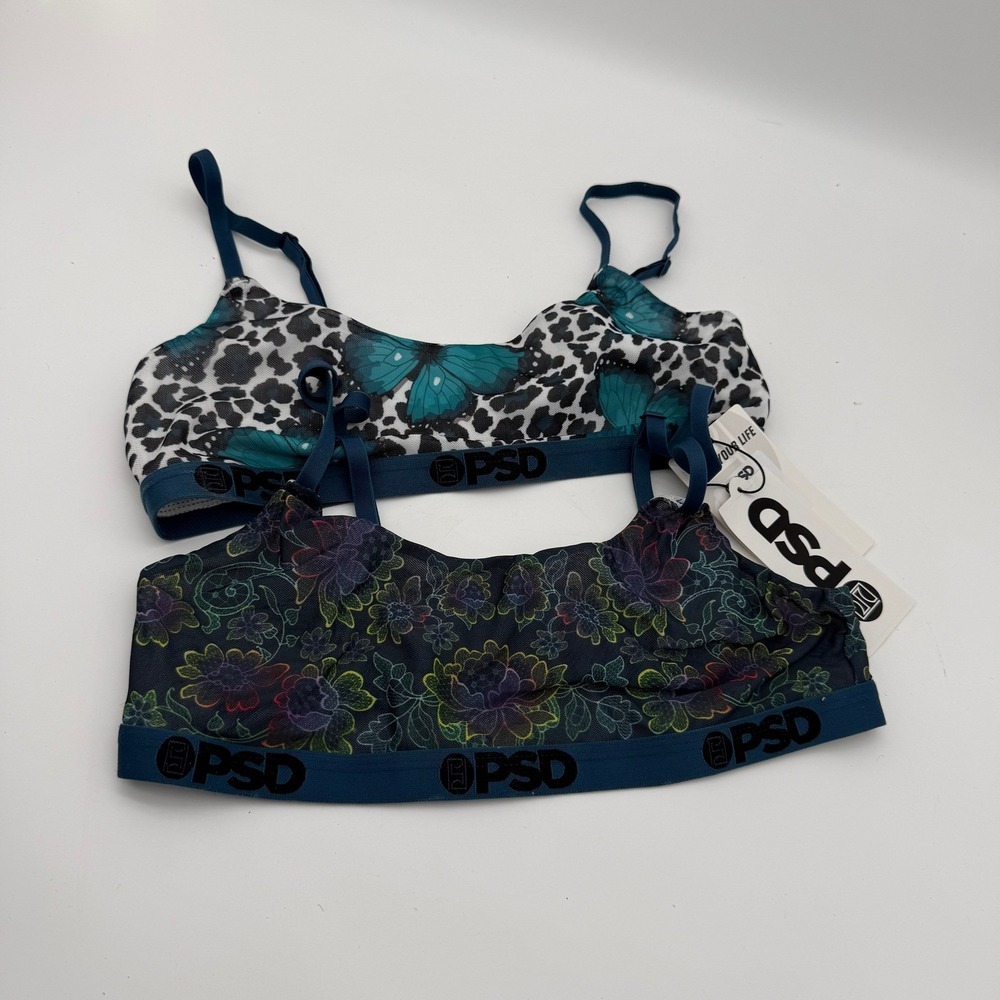 PSD Women's Medium Floral Butterfly Leopard Print Bralette 2-Pack NWT